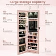 thumbnail image 5 of Moccha Wall Door Jewelry Armoire, 47.5" H Full Length Mirrored Jewelry Cabinet with 2 LED Lights and 2 Drawers, Lockable Jewelry Cabinet, Jewelry Organizer Storage for Bedroom, Pink, 5 of 9
