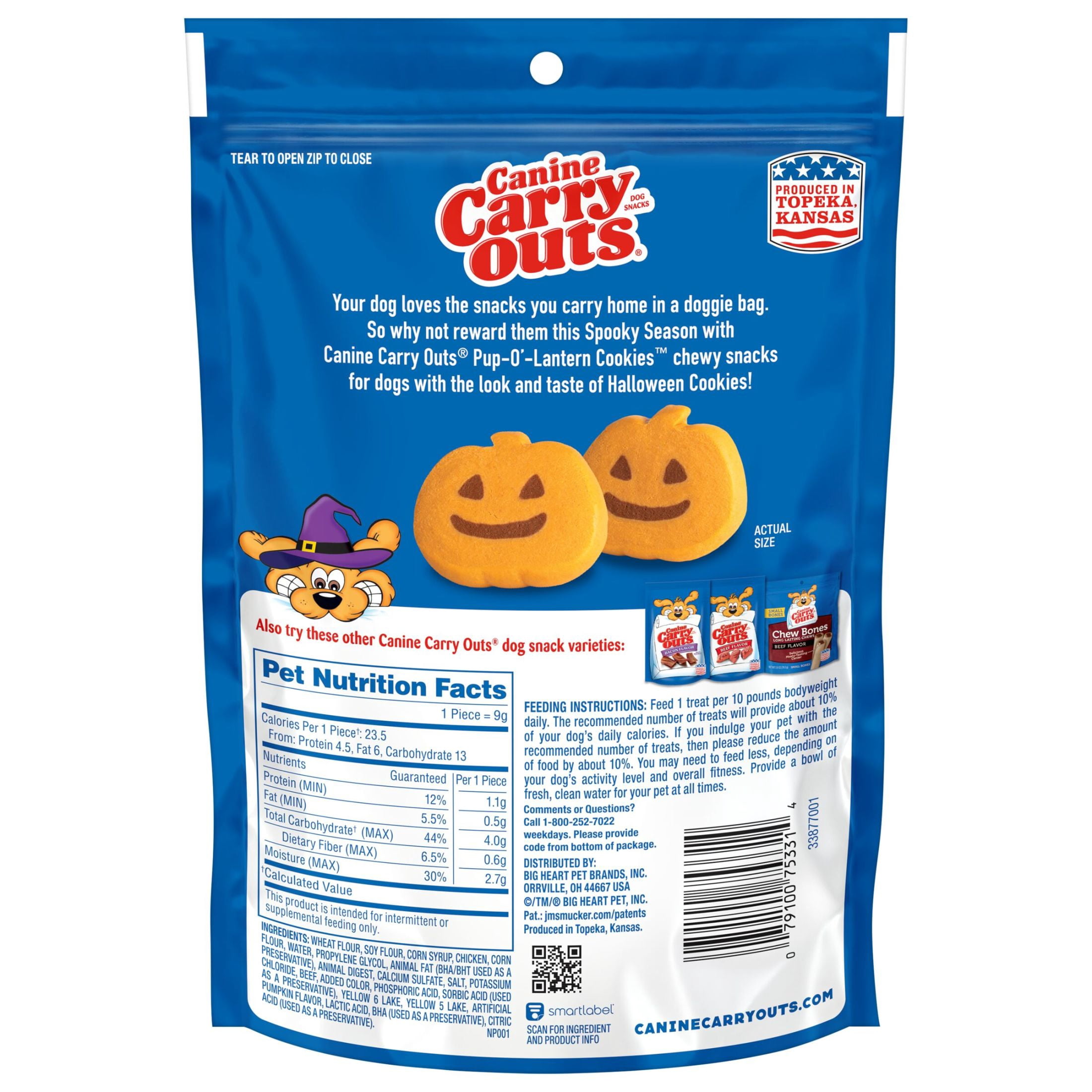 Canine Carry Outs Pup O’ Lantern Cookies, Chewy Dog Treats, 4.5 oz Bag