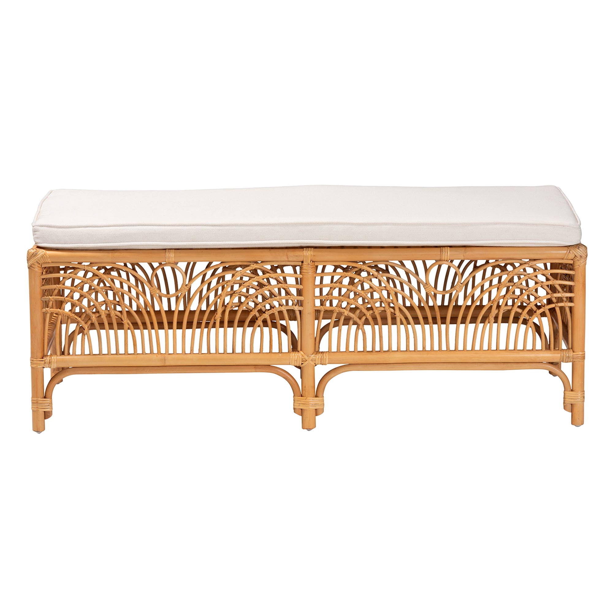 bali & pari Materra Modern bohemian Natural Brown Rattan Bench
