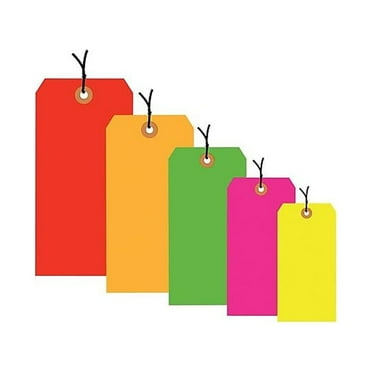 Box Partners Shipping Tags Pre-Strung 13 Pt. 2 3/4" x 1 3/8" Fluorescent Yellow 1000/Case G12012A