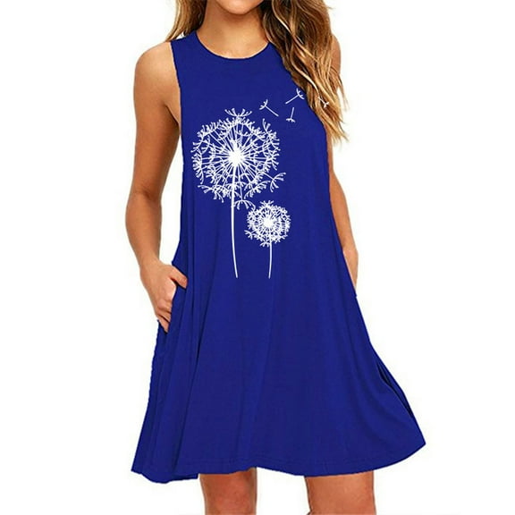 IROINNID Fit&Flare Dress For Women Strapless Sleeveless Plus Size Floral Casual Midi Dress Beach Loose Round Neckline Print Dress