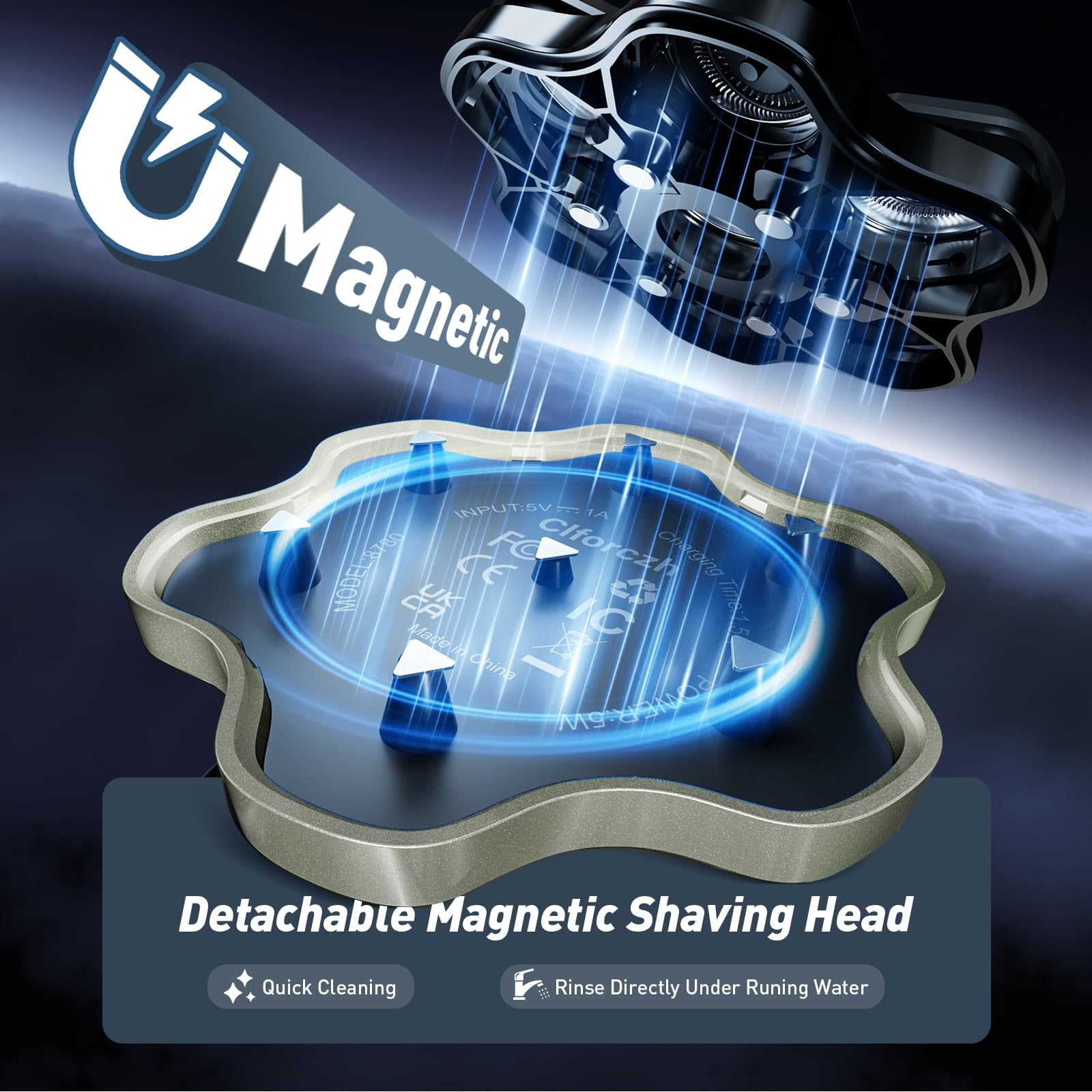 Nogroa Head Shavers for Men, 7D Bald Head Shaver, Magnetic Detachable Electric Razor, IPX6 Waterproof Wet/Dry Hair Beard Trimmer, Grooming Shaving Kit with LED Display & USB-C Charging, Grey