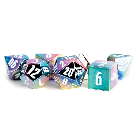 FanRoll/Metallic Dice Games Aluminum Plated Poly Dice Set - Rainbow Aegis w/White(7) New