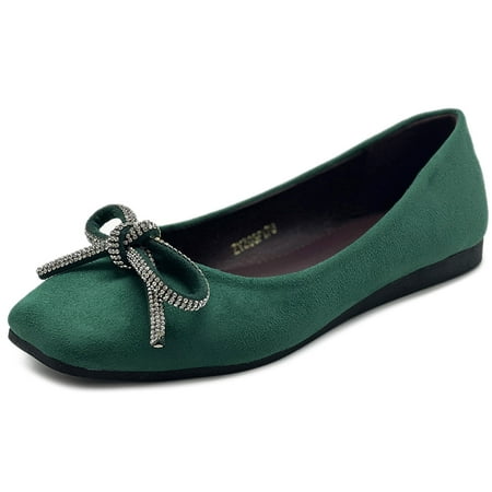 

Ollio Women s Shoes Faux Suede Rhinestone Ribbon Square Toe Ballet Flat SF1760