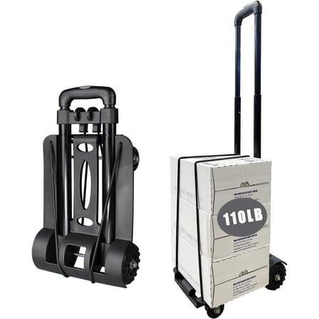 ZFITEI Heavy Duty Folding Luggage Cart with Elastic Ropes, Black