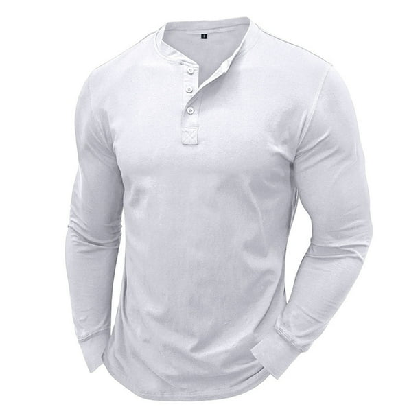 Blusas y camisas de manga larga y cuello redondo para hombre, blusa básica de color liso con cuello redondo y mangas largas.