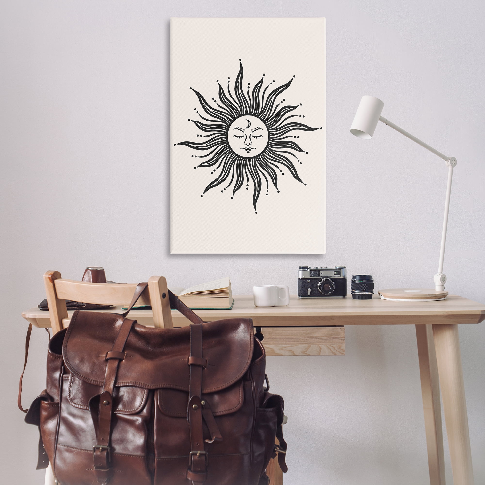 Stupell Industries Cream & Black Sun Astrology & Stars Painting Wrapped Canvas Art Print Wall Art, 30 x 45