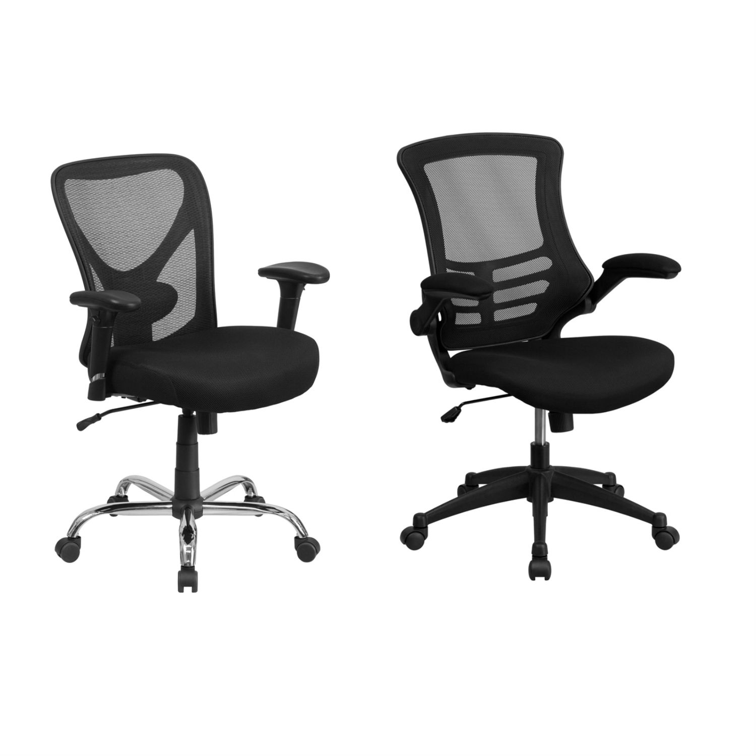 Black Mesh Swivel Task Chair and MidBack Swivel Task Chair with Flip