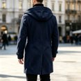 thumbnail image 5 of Men's Hooded Double Breasted Wool Blend Coat Mid-Length Windproof Overcoat Casual Winter Warm Trench Coat With Pockets Navy XL, 5 of 5