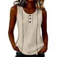 thumbnail image 2 of ClodeEU Women's Round Neck Sleeveless Tank Top,Casual Loose Fit Solid Color Blouse with Button for Summer Khaki,Women's Plus S, 2 of 6