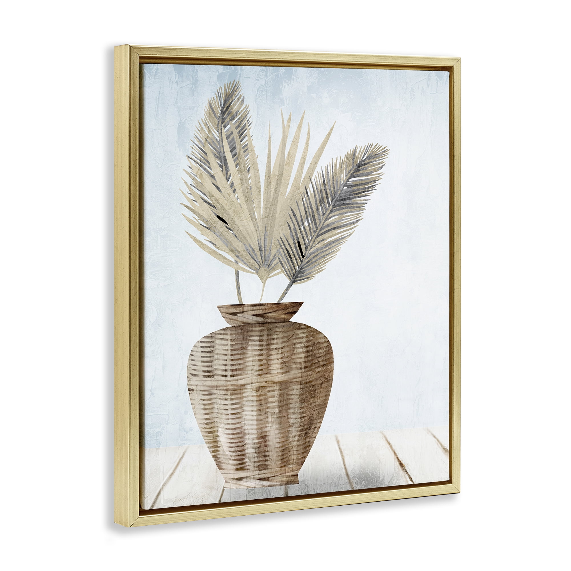Stupell Industries Fan Plant Leaves Plants & Flowers Painting Gold Floater Framed Canvas Art Print Wall Art, 17 x 21