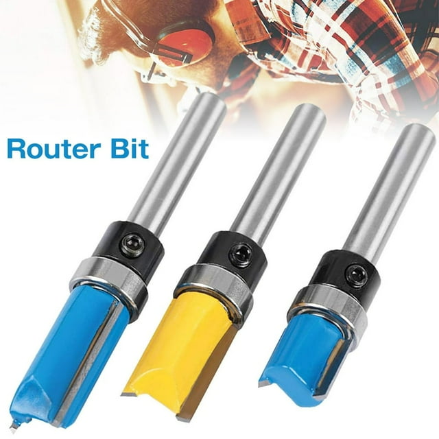 3pcs 1/4” Shank Flush Trim Router Bit Carbide Template Trimming Bit Carpenter Woodworking Milling Cutter Tool for Slotting Carving Cutting Milling