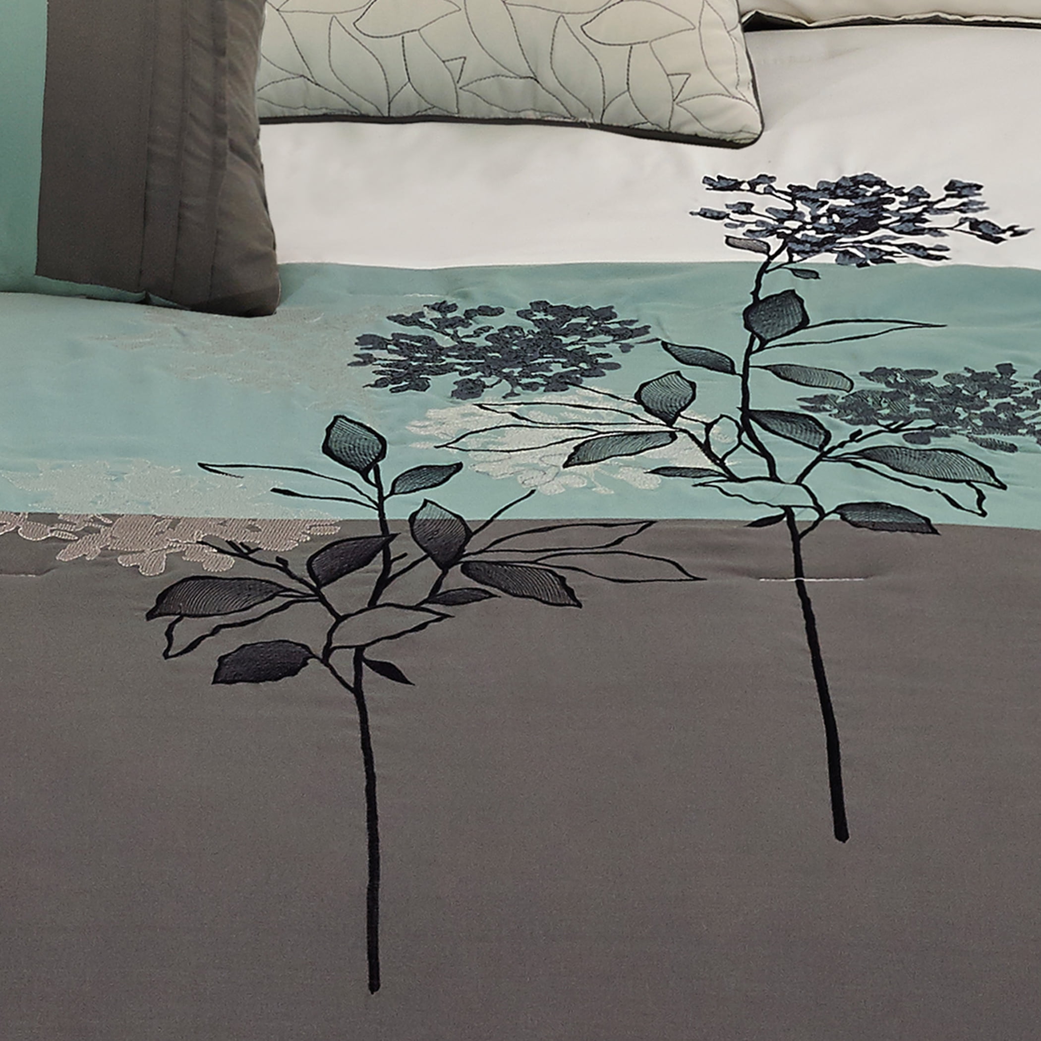 Riverbrook Home 8pc Comforter Set, Queen, Soft Teal, Emilie, Embroidered & Pieced, Polyfil