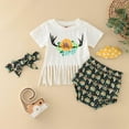 thumbnail image 2 of Girl Outfits Kids Short Sleeve Sunflower Printed Tassels T Shirt Shorts Headbands Outfits New Born Clothes Baby Girl White 6 Months-9 Months, 2 of 7