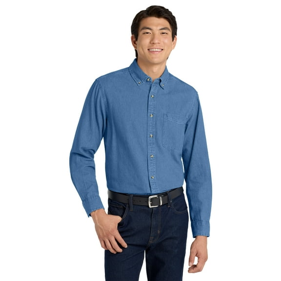 TLS600 Port Authority Mens Button Front Shirt Tall Long Sleeve Denim Shirt