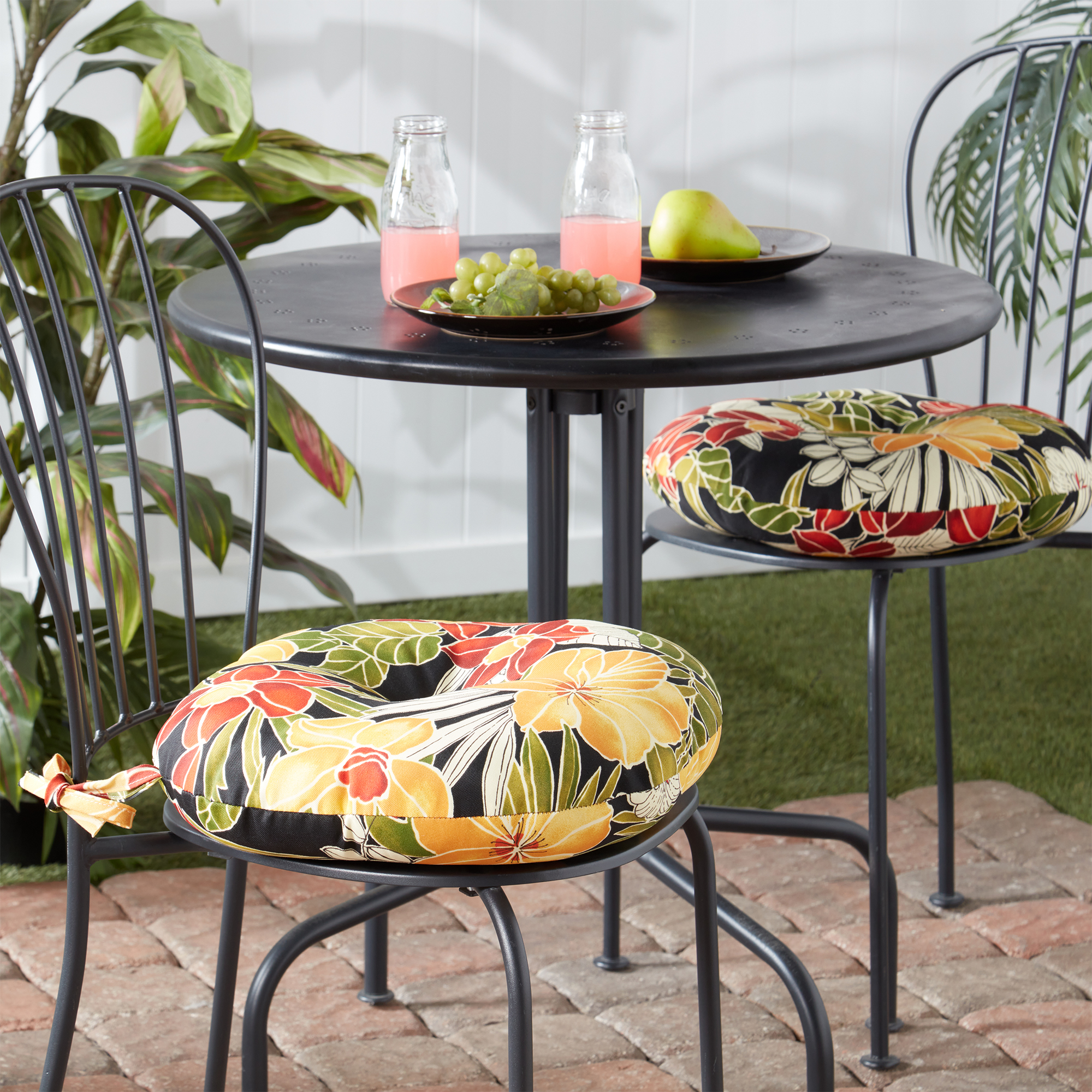 Greendale Home Fashions Aloha Black Floral 15 in. Round Outdoor Reversible Bistro Seat Cushion (Set of 2) - image 2 of 5