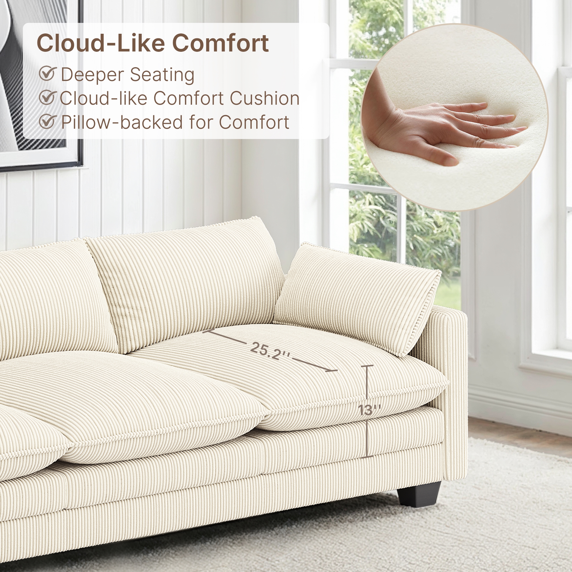 Noelse 70" L-Shaped Loveseat with Ottoman, Beige photo 8