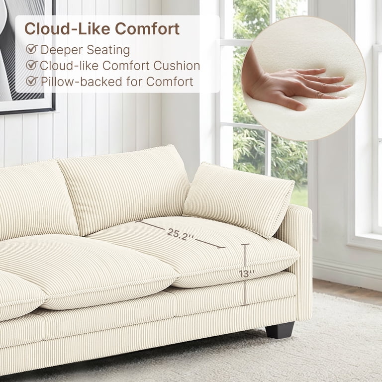 Noelse 110" Cloud Couch, 3-Seater Beige Sofa photo 8