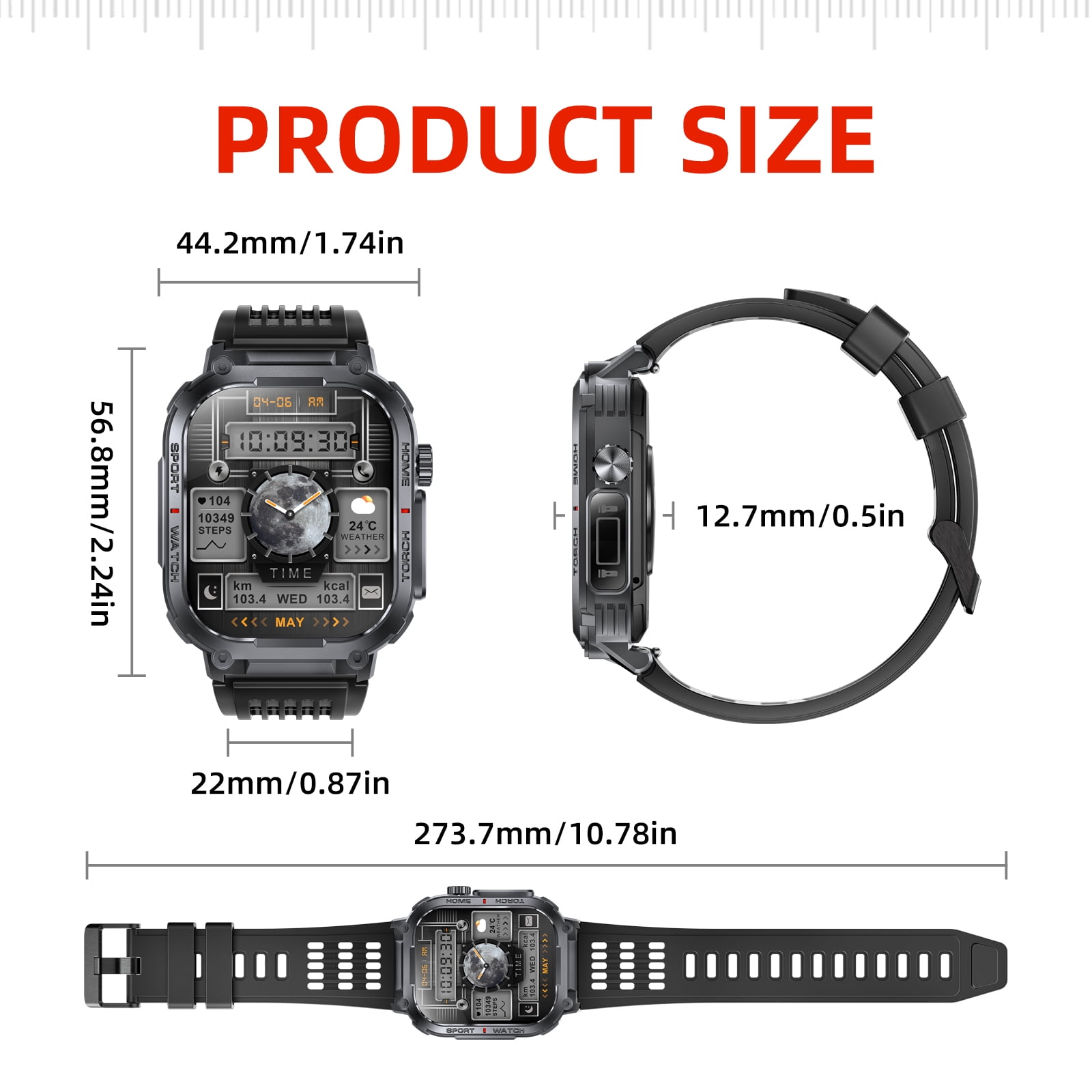 PAKRYS Military Smart Watch for Men, with 3ATM Waterproof(Answer/Make Call), 2.02'' Smartwatch with 100+ Sports Modes Sleep Monitor, Fitness Tracker for Android iOS