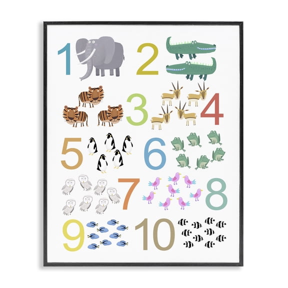 Stupell Industries Eclectic Kid's Counting Animals Black Framed Giclee Art, 11 x 14, by Carla Daly