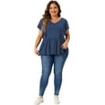 thumbnail image 3 of DARING DIVA Women's Plus V Neck Ruffle Sleeve Pleated Peplum Blouse 3X Navy Blue, 3 of 6