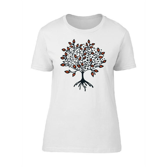 Tree With Roots Orange Flowers T-Shirt Women -Image by Shutterstock, Female Large