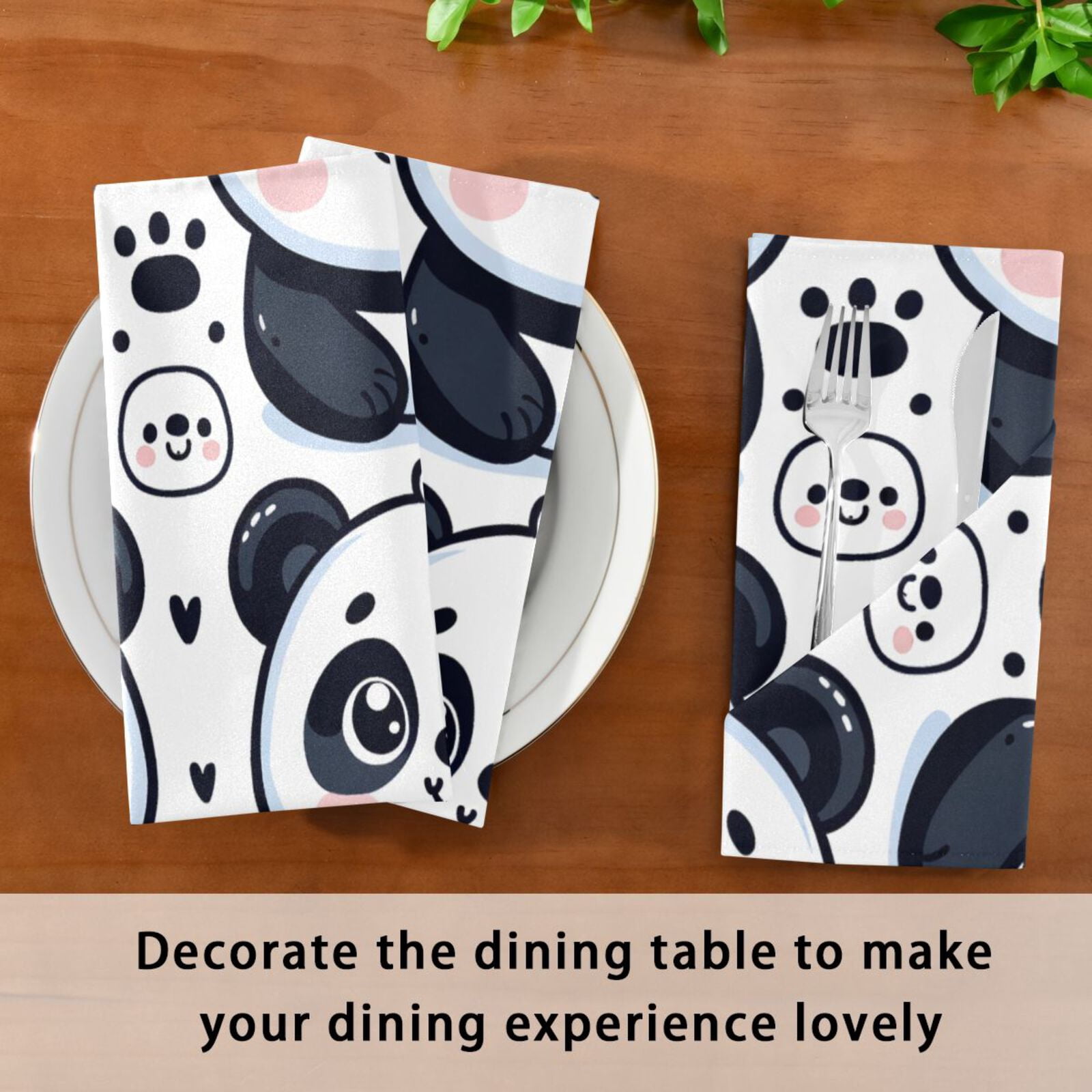 JSTEL Cute Cartoon Panda Cloth Napkins Set of 6, 20x20 Inch Washable and Reusable Napkin for Decoupage Dinner Party Everyday Use