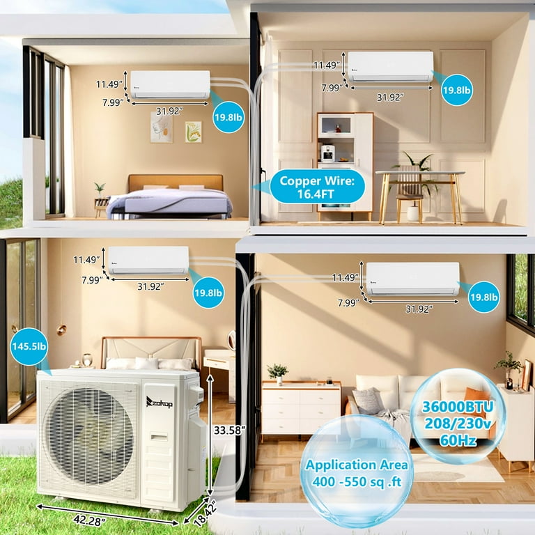 Conditioner with Herb 4本セット Ktaxon 4 Zone 9000+9000+9000+12000BTU WIFI Mini Split AC/Heating