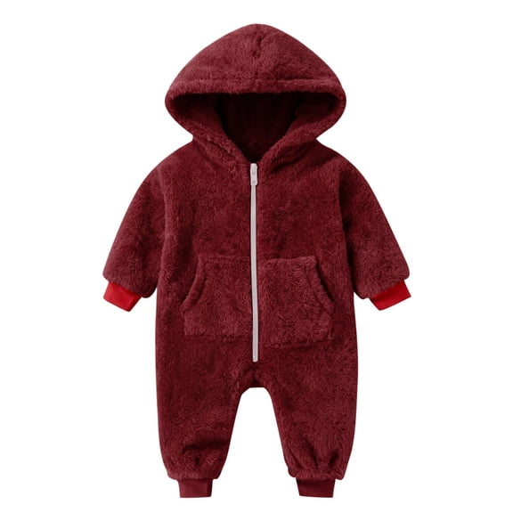 Mercatoo Baby Boys Girls Thick Fleece Jumpsuit Hooded Fuzzy Long Sleeve Plush Lightweight 𝗥omper Winter Cozy Warm Clothes