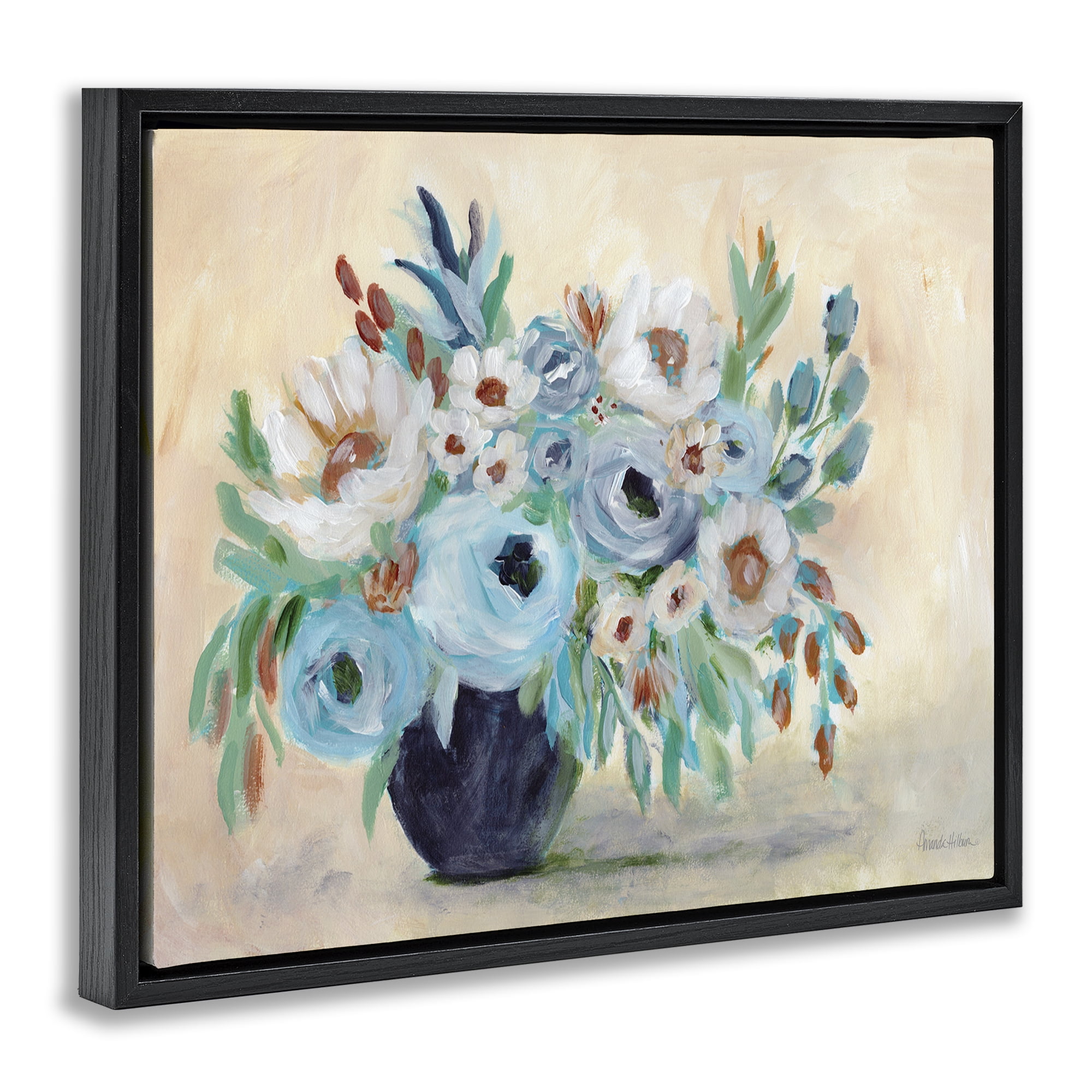 Stupell Industries Round Blooms Bouquet Botanical & Floral Painting Black Floater Framed Art Print Wall Art, 31 x 25