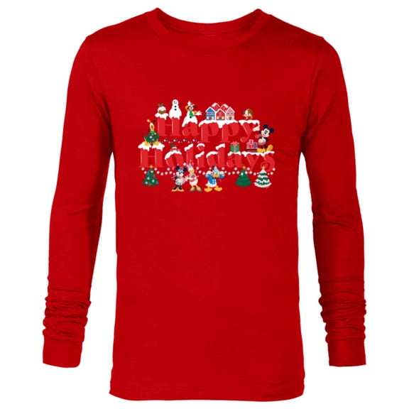 Disney Mickey & Friends Christmas Snow-Capped Happy Holidays - Long Sleeve T-Shirt for Men - Customized-New Red