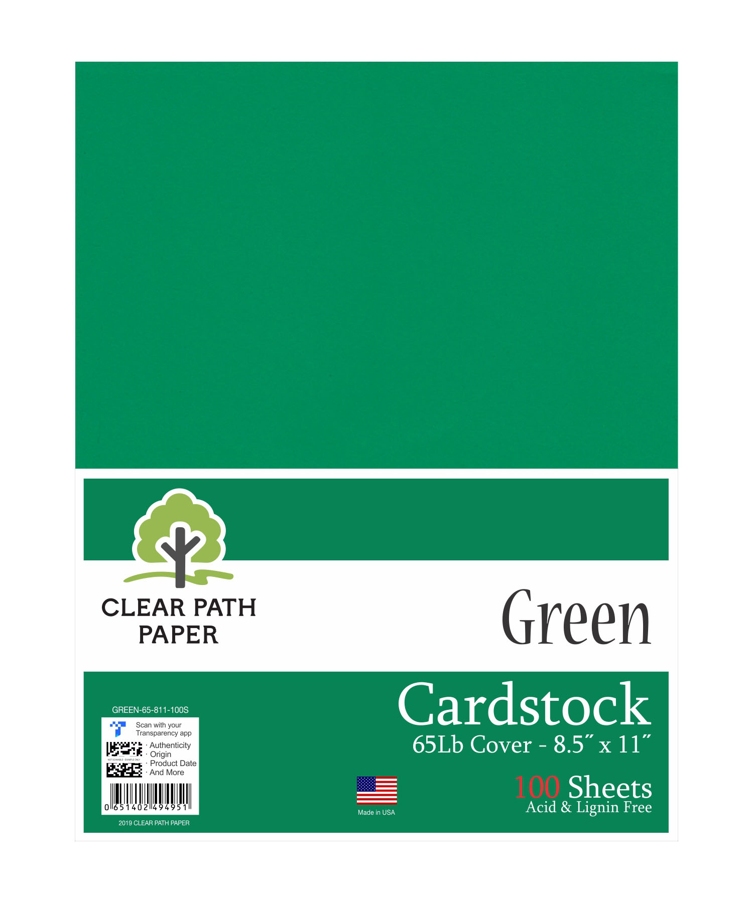 Green Cardstock 8.5 x 11 inch 65Lb Cover 100 Sheets Clear Path