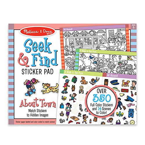 Melissa & Doug 30150 Chercher et Trouver Autocollant Pad - Autour de la Ville (400+ Autocollants, 14 Scènes à Colorier), Multi