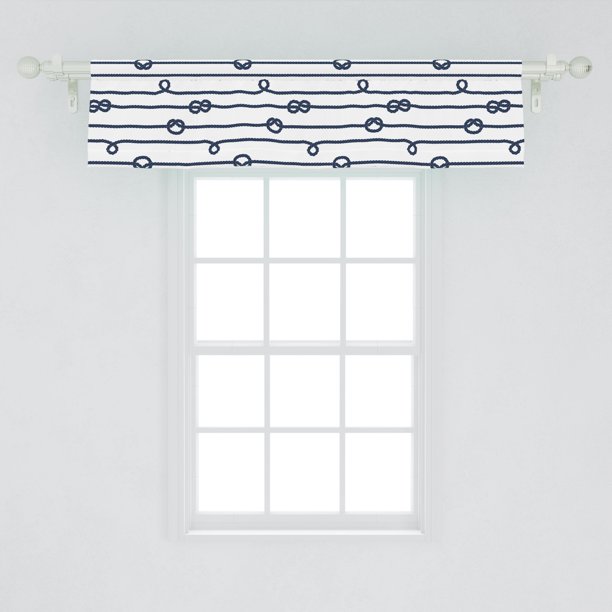 Navy Window Valance, Ship Boat Sea Life Rope and Marine Nautical Knots as Border Lines Art Print