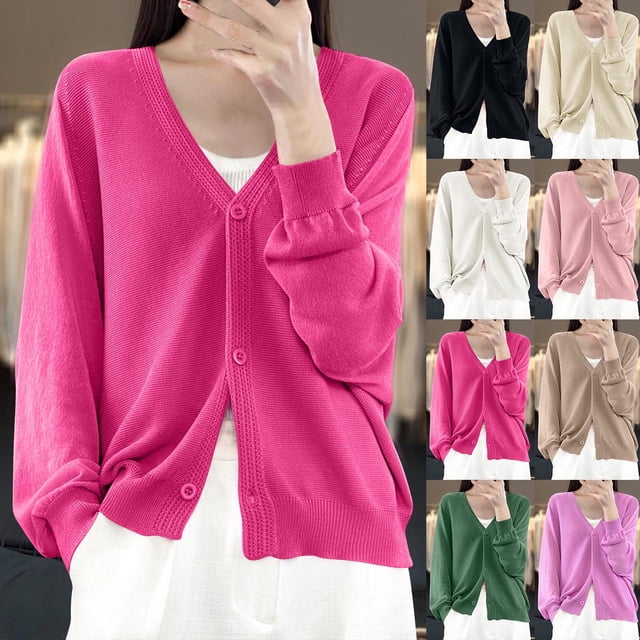 Ropa urbana para mujer,Blusa de punto con botones de color liso para mujer, camisa acrílica de manga larga, blusa informal de moda para uso doméstico y diario, sopatenor