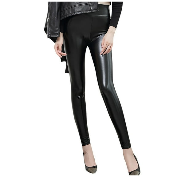 Fesfesfes Ladies Leather Leggings Light Plush Lined Pant Buttock Slim Women Cropped Pants