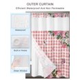 thumbnail image 4 of No Hook Shower Curtain with Snap-in Liner, Pink Spring Floral Waterproof Fabric Bathroom Curtains, Watercolor Flowers Butterfly Checkered Bath Curtains & Mesh Top Window 54"x78", 4 of 9