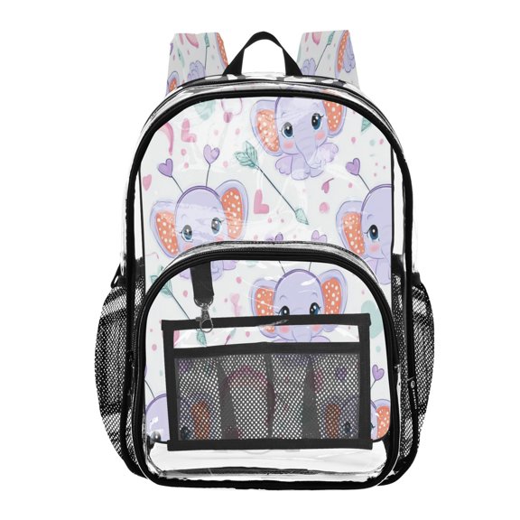 PVC Transparent Backpacks Clear Backpack for Travel and Outings Cute Purple Elephant