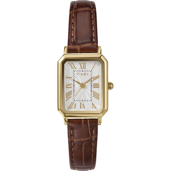 Timex Women's Gold tone case Brown Croco Grain Strap