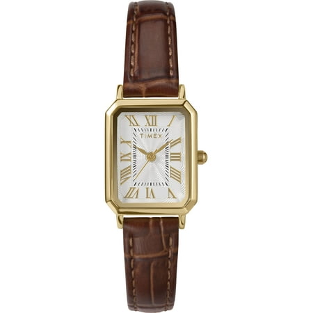 Timex Women's Gold tone case Brown Croco Grain Strap