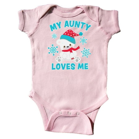 

Inktastic Polar Bear My Aunty Loves Me in Santa Hat with Snowflakes Gift Baby Boy or Baby Girl Bodysuit