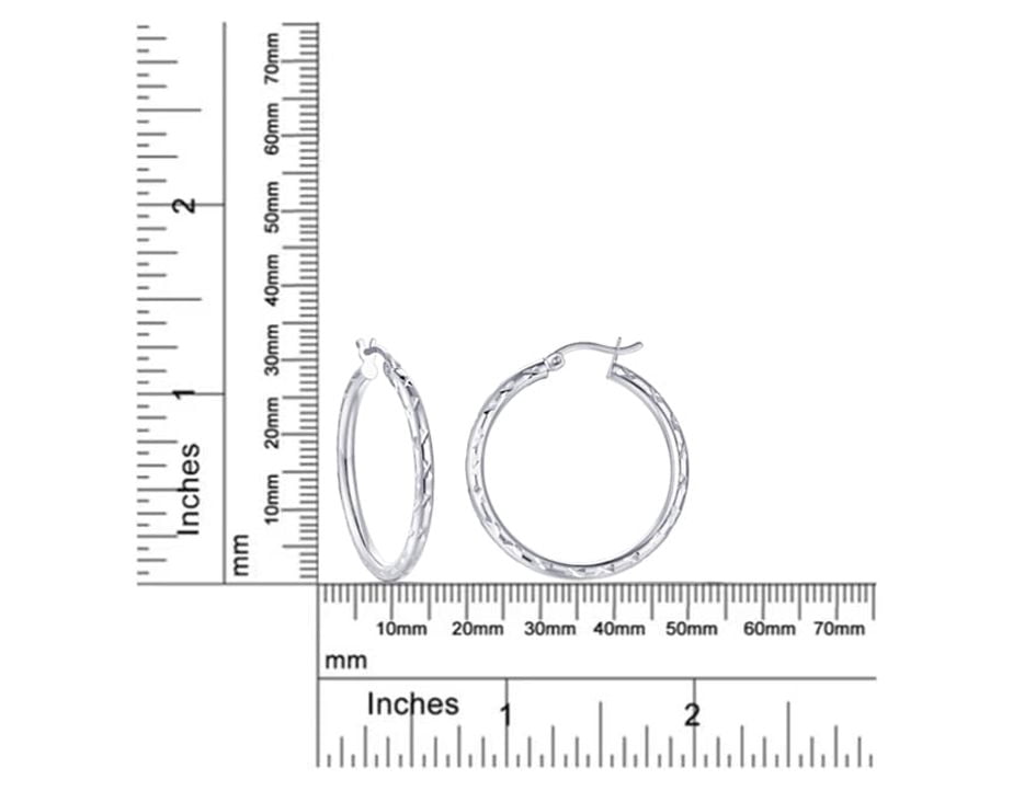 Brilliance Fine Jewelry Diamond Cut Hoop Earrings in Sterling Silver 30MM