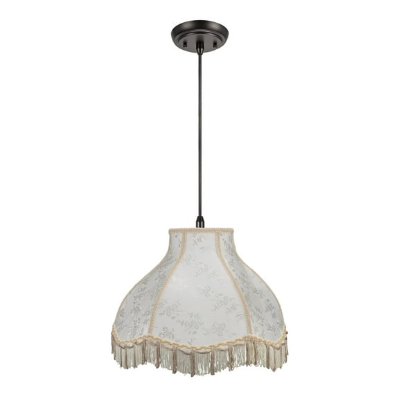 Aspen Creative 70043 One-Light Hanging Pendant Ceiling Light with Transitional Scallop Bell Fabric Lamp Shade, Beige, 17" width