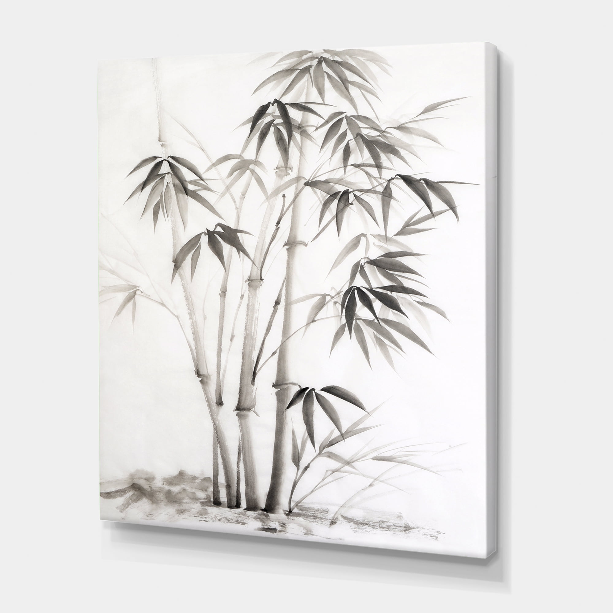 Designart ' Vintage Black and White Bamboo II ' Traditional Canvas Wall Art Print