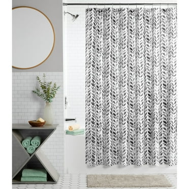 Mainstays Braid 13 Piece Shower Curtain and Hook Set, 72 x 72, Black/White