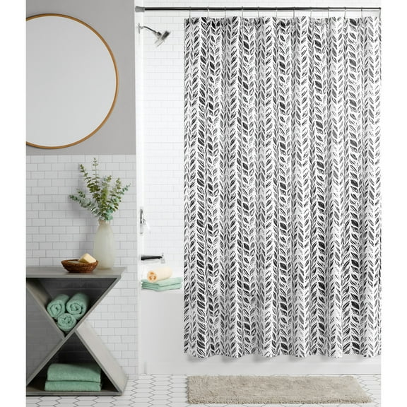Mainstays Braid 13 Piece Shower Curtain and Hook Set, 72 x 72, Black/White