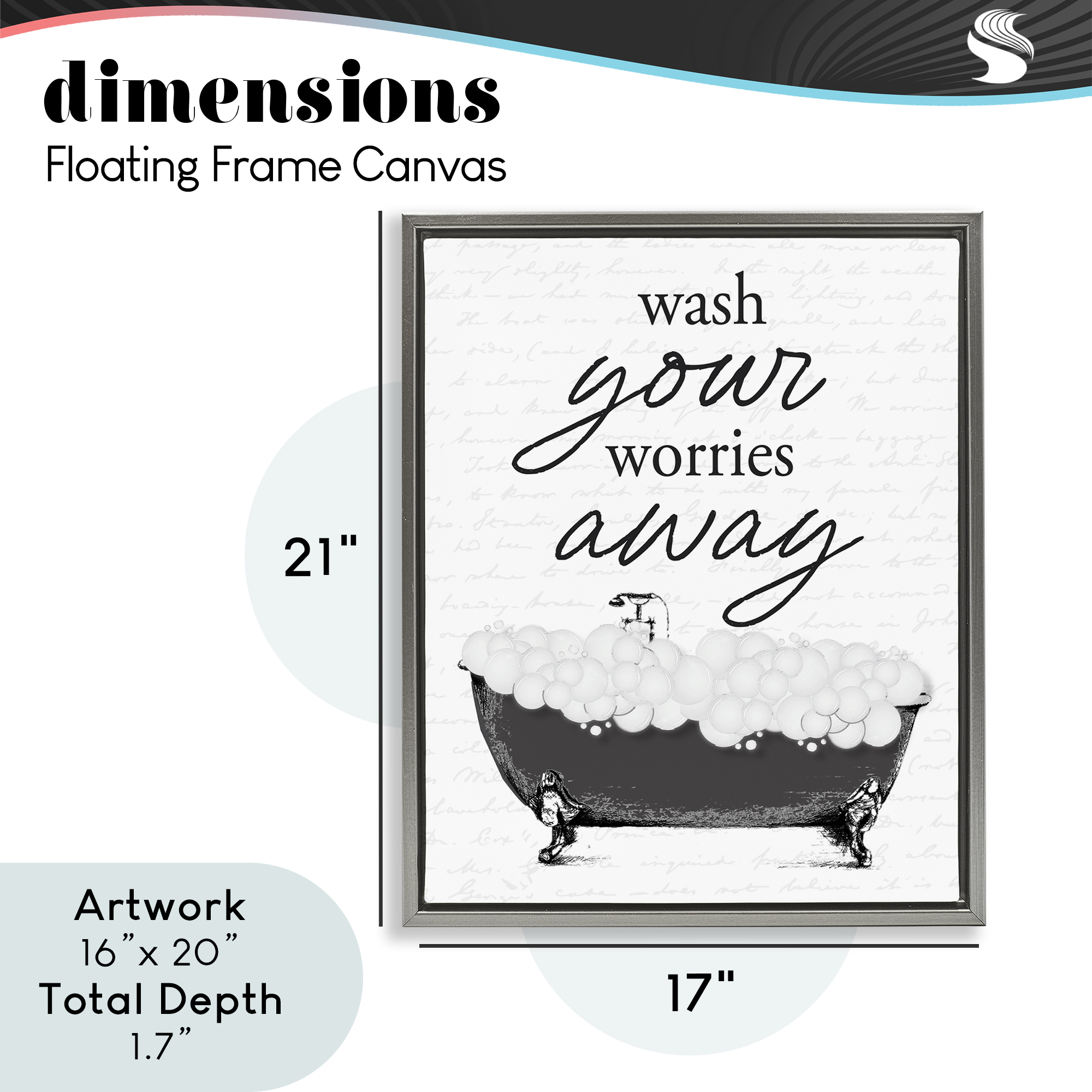 Bubble Bath Wash Worries Gray Framed Floater Canvas Wall Art, design by Lettered and Lined