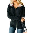 thumbnail image 1 of Womens Solid Color Stitching Printed Pocket Zipper Casual Hooded Sweater Coat, 1 of 4