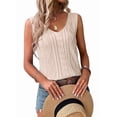 thumbnail image 3 of Women Sleeveless Tank Tops Cable Knit Sweater Vests V Neck Casual Clothes SummerTrendy Outfits 2025 Apricot S, 3 of 7