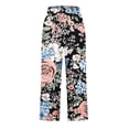 thumbnail image 5 of LEKWK Printed Linen Pants for Women Elastic Waist Casual Wide Leg Pants Lightweight Loose Fit Flowy Trousers with Pockets Beach Vacation Boho Loungewear, 5 of 5